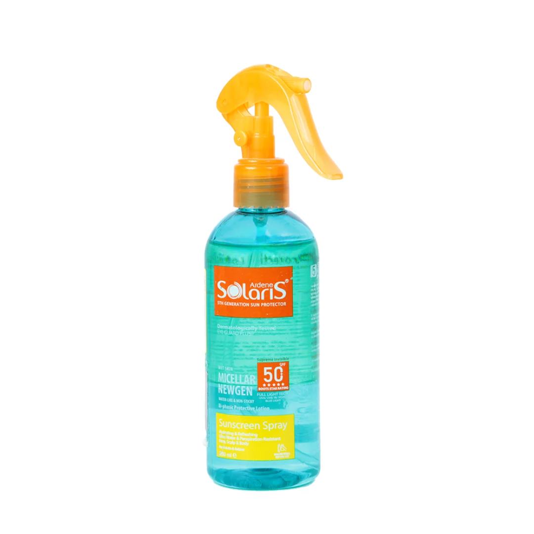 لوسیون ضد آفتاب دو فاز آردن سولاریس مدل Micellar Newgen با +SPF50 حجم 250 میلی لیتر