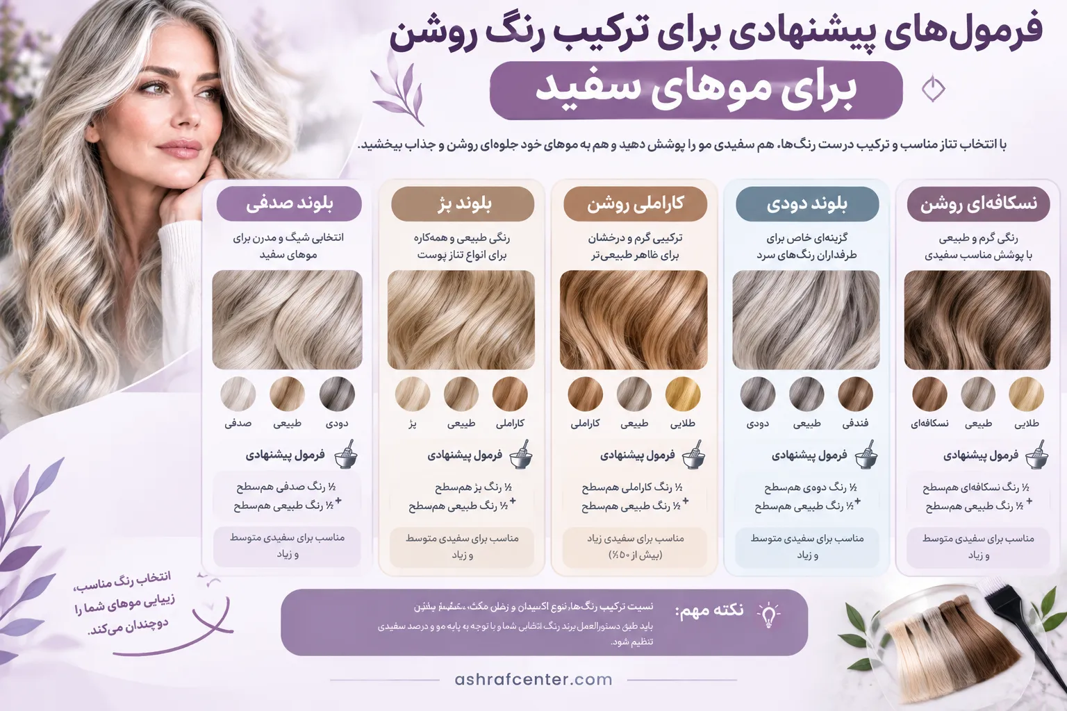 پیشنهاد برای ترکیب رنگ مو برای موهای سفید